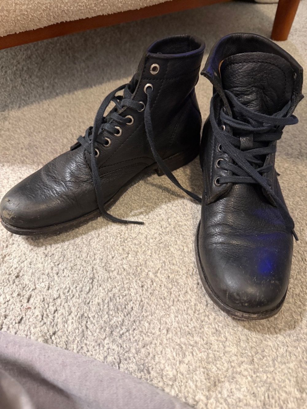 Frye Black Leather Lace-Up Ankle Boots